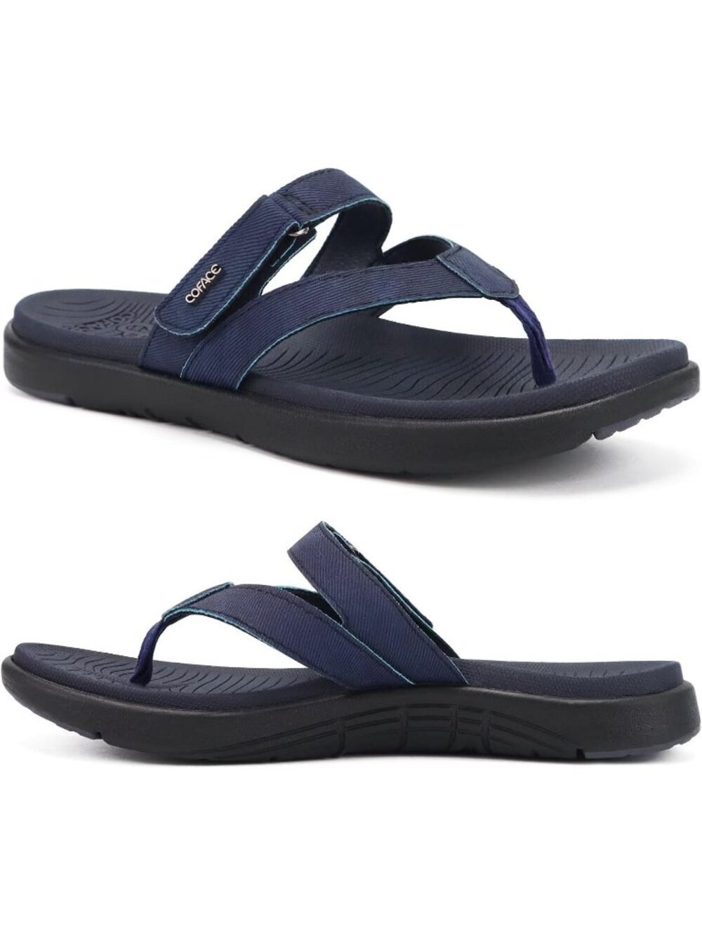 Women Navy Blue Orthotic Flip Flops Athletic Yoga Mat Cushion Thong Sandal Shoes